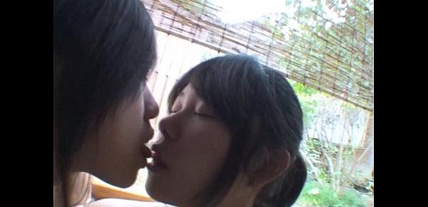  Subtitled Japanese lesbians foreplay in outdoors onsen bath